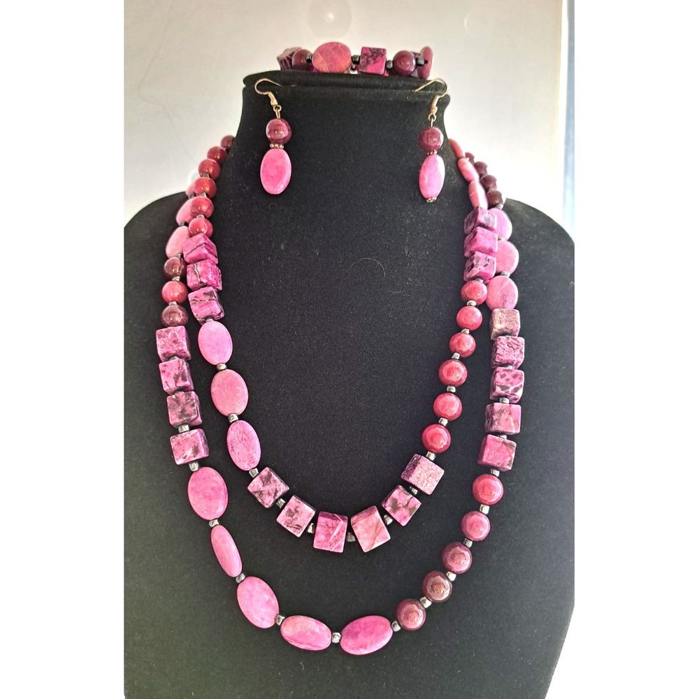 Fashion Jewelry Set‎ Necklace Bracelet Earrings Gemstone Jasper Hematite Beaded